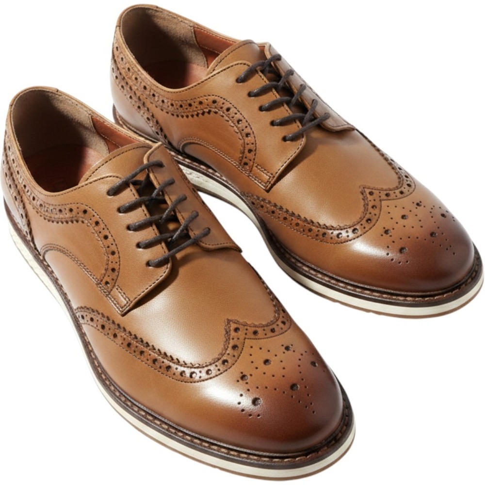 Cole Haan Grand Series Tan Leather Wingtip Oxford Shoes 11M Clean Work‎ Wear